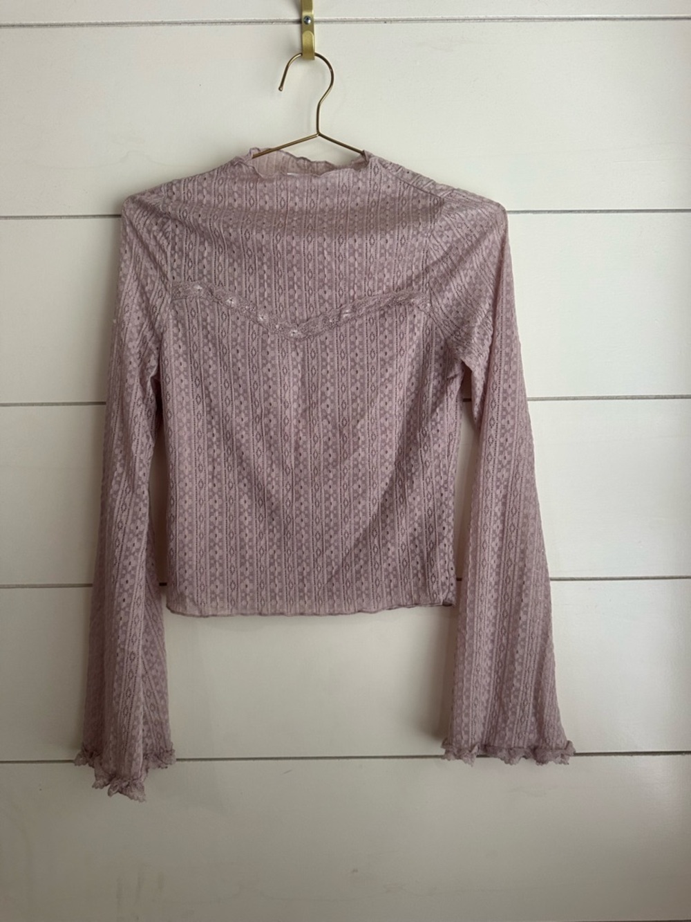 Altar'd State Dusty Rose Lace Long-Sleeve Top